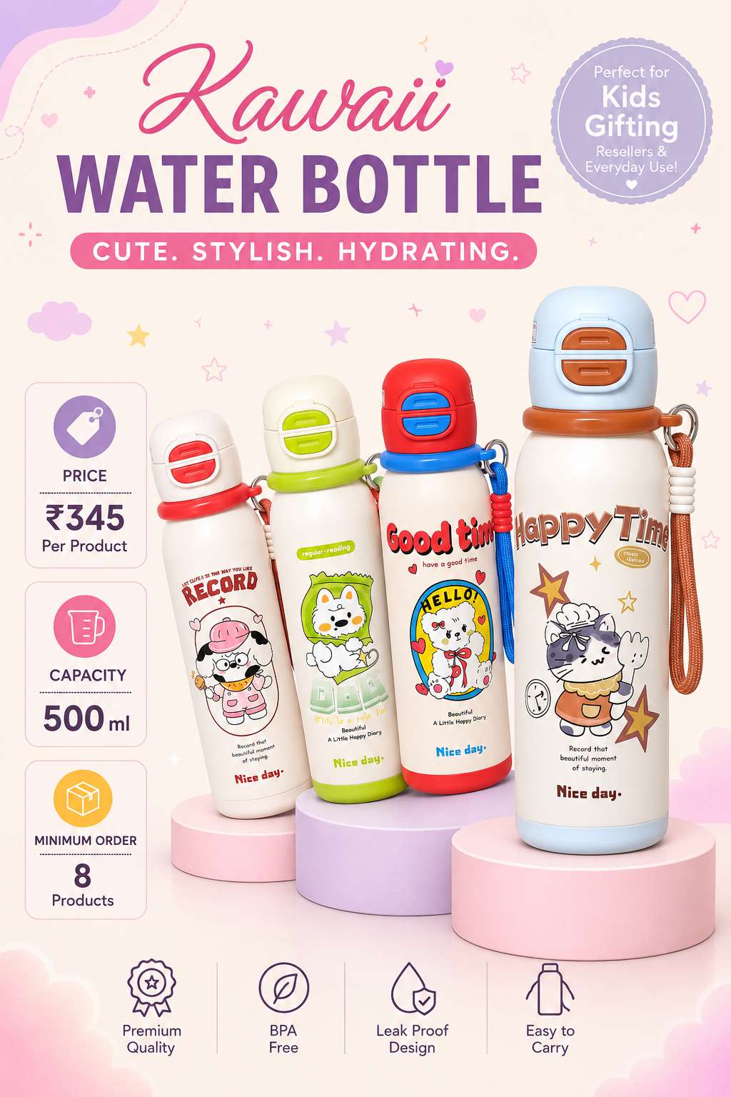 Kawaii Water Bottle — 500ml Classic
