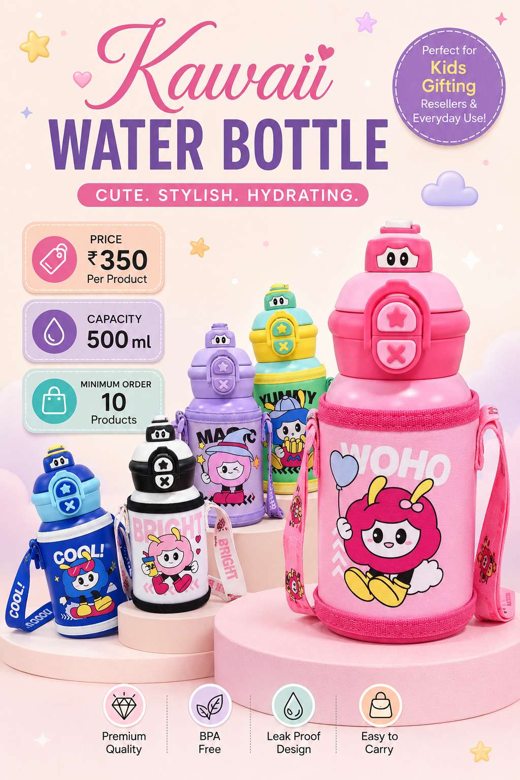 Kawaii Water Bottle — 500ml Character