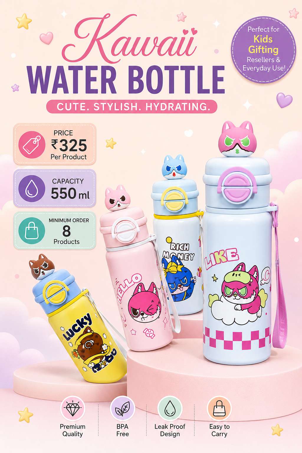 Kawaii Water Bottle — 550ml Value