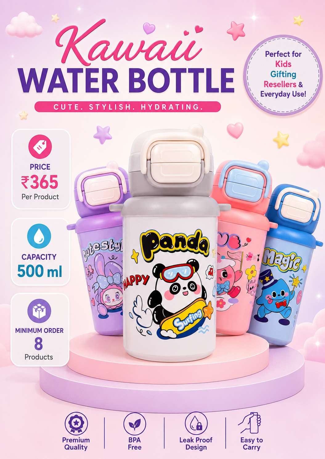 Kawaii Water Bottle — Cutesty / Panda / Magic