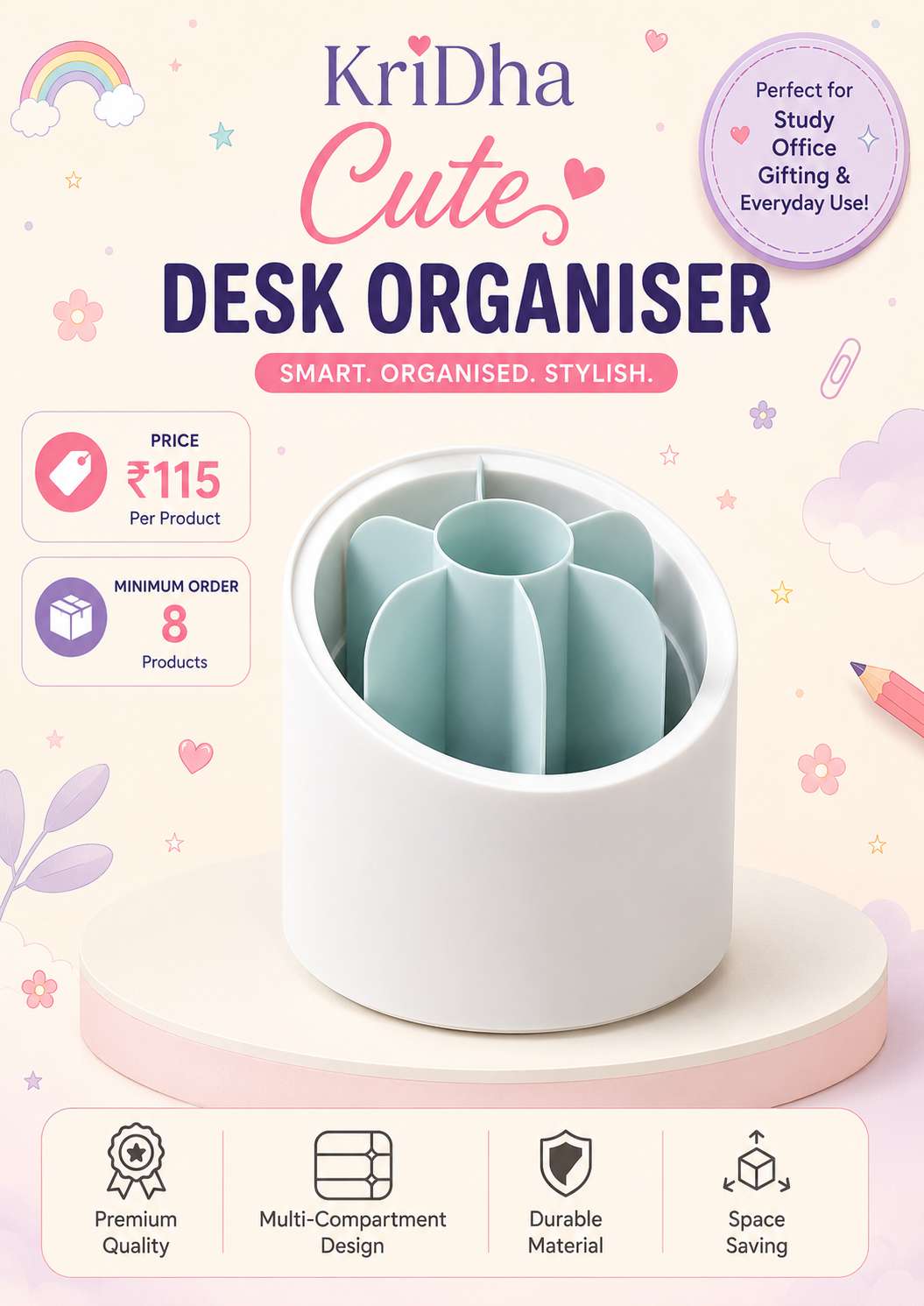 Cute Desk Organiser — Pastel Platform