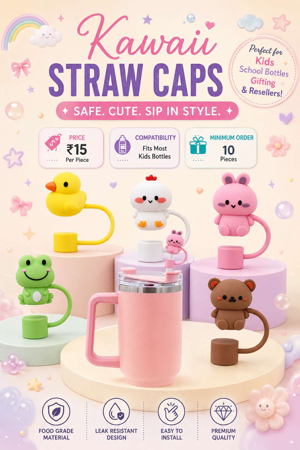 Kawaii Straw Caps